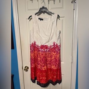Jones New York Signature Dress Womens 14 Pink Orange White Patterned Sleeveless